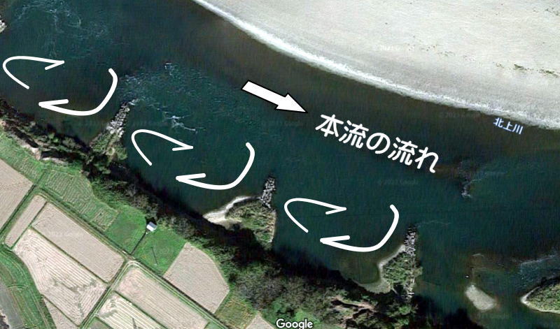 googlemap 北上川の突堤が出ている箇所