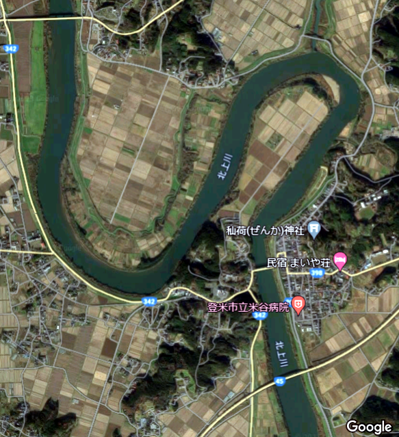 googlemap 北上川の蛇行区間